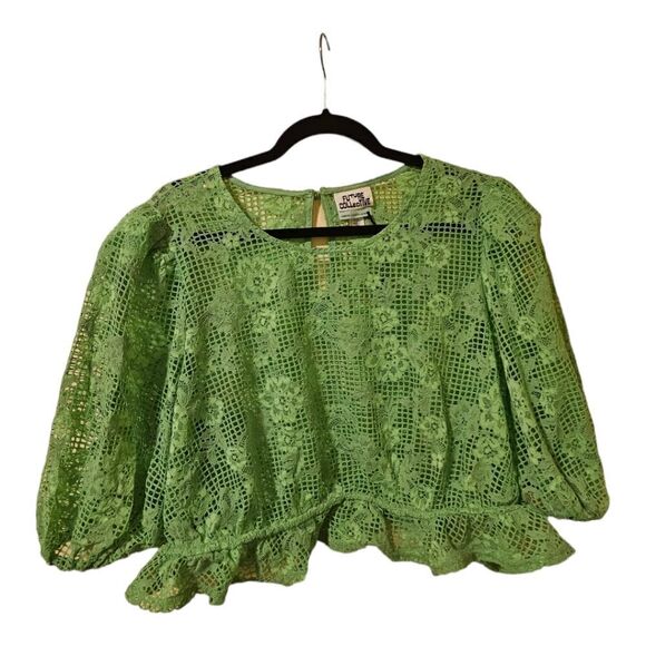 FUTURE COLLECTIVE Green Lace Peplum Crop Blouse - Size XXL - Picture 1 of 8